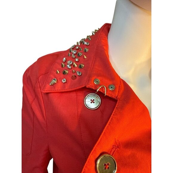 Sam Edelman Studded Collar Belted Button Down Trench Coat Hibiscus Sz Small Nwt - Picture 5 of 9